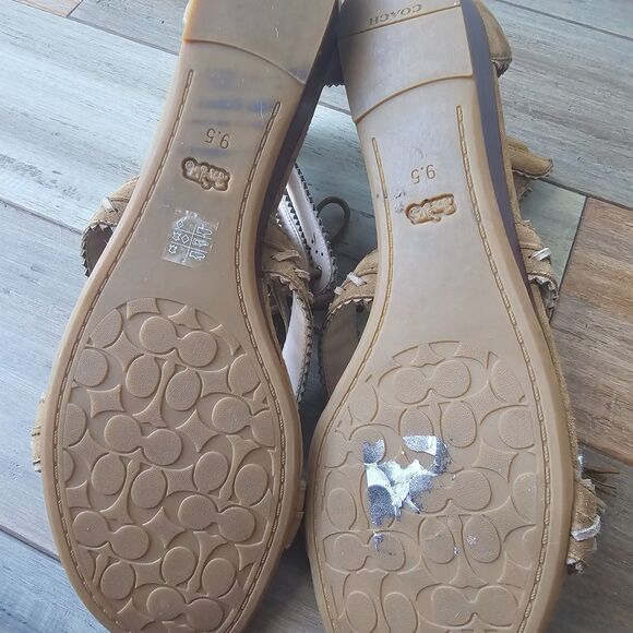 Coach Via Demi Wedge Sandals US 9.5B Brown Suede Lace-Up Gladiator Tassel - Picture 5 of 9